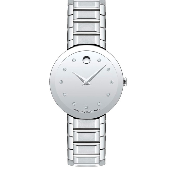 Movado Sapphire Diamond Dial Stainless Steel Watch 28mm - 0607548 - Picture 1 of 6